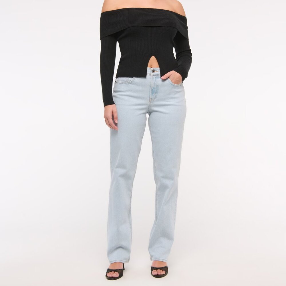 Abercrombie & Fitch Curve Love Mid Rise 90s Straight Jean - 29L Light Marble NWT